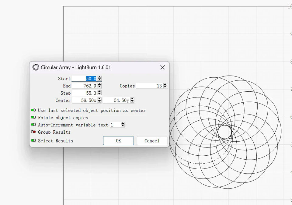 LONGER How To:Use the Circular Array Feature in LightBurn